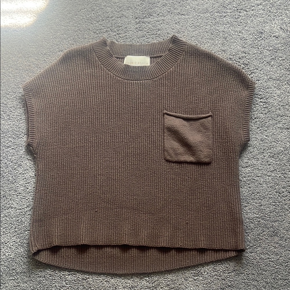 Brown Knit Short Sleeve Sweater